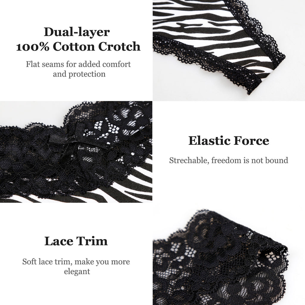 Women's Cotton Lace Thong Underwear - 6 Pack