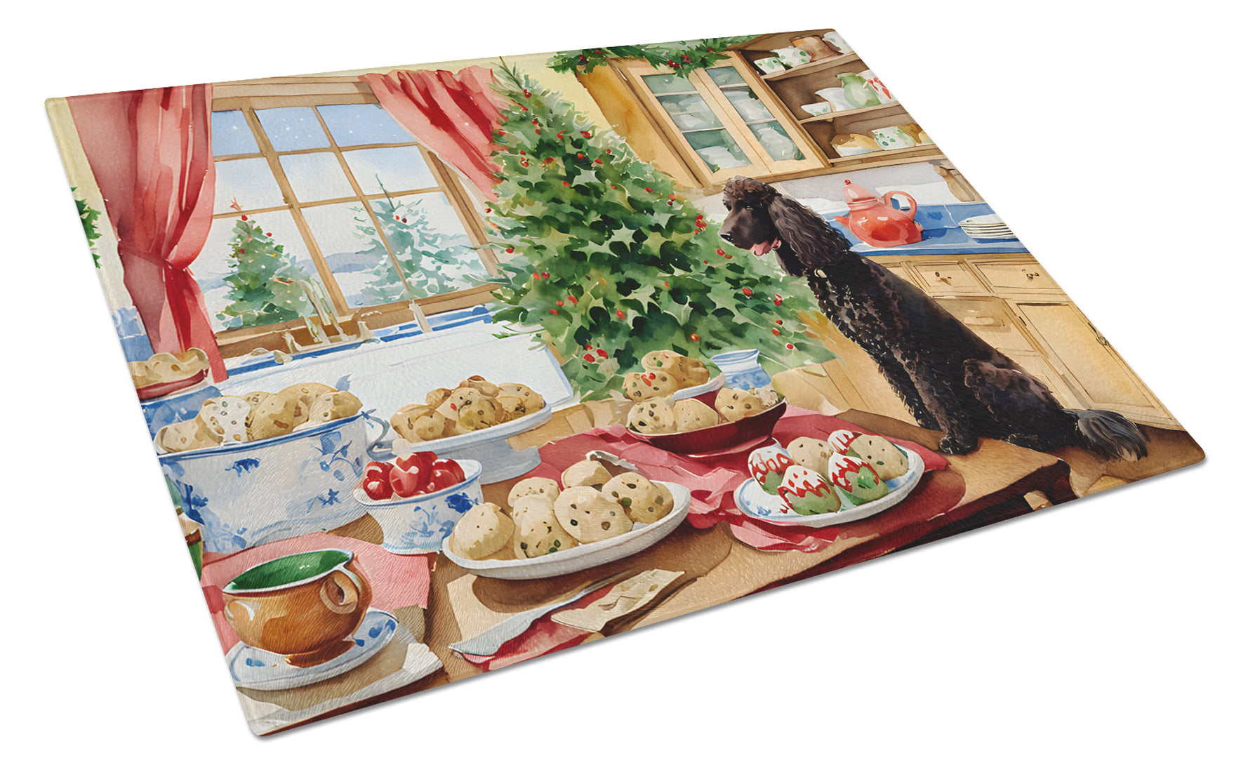 Irish Water Spaniel Christmas Cookies Glass Cutting Board