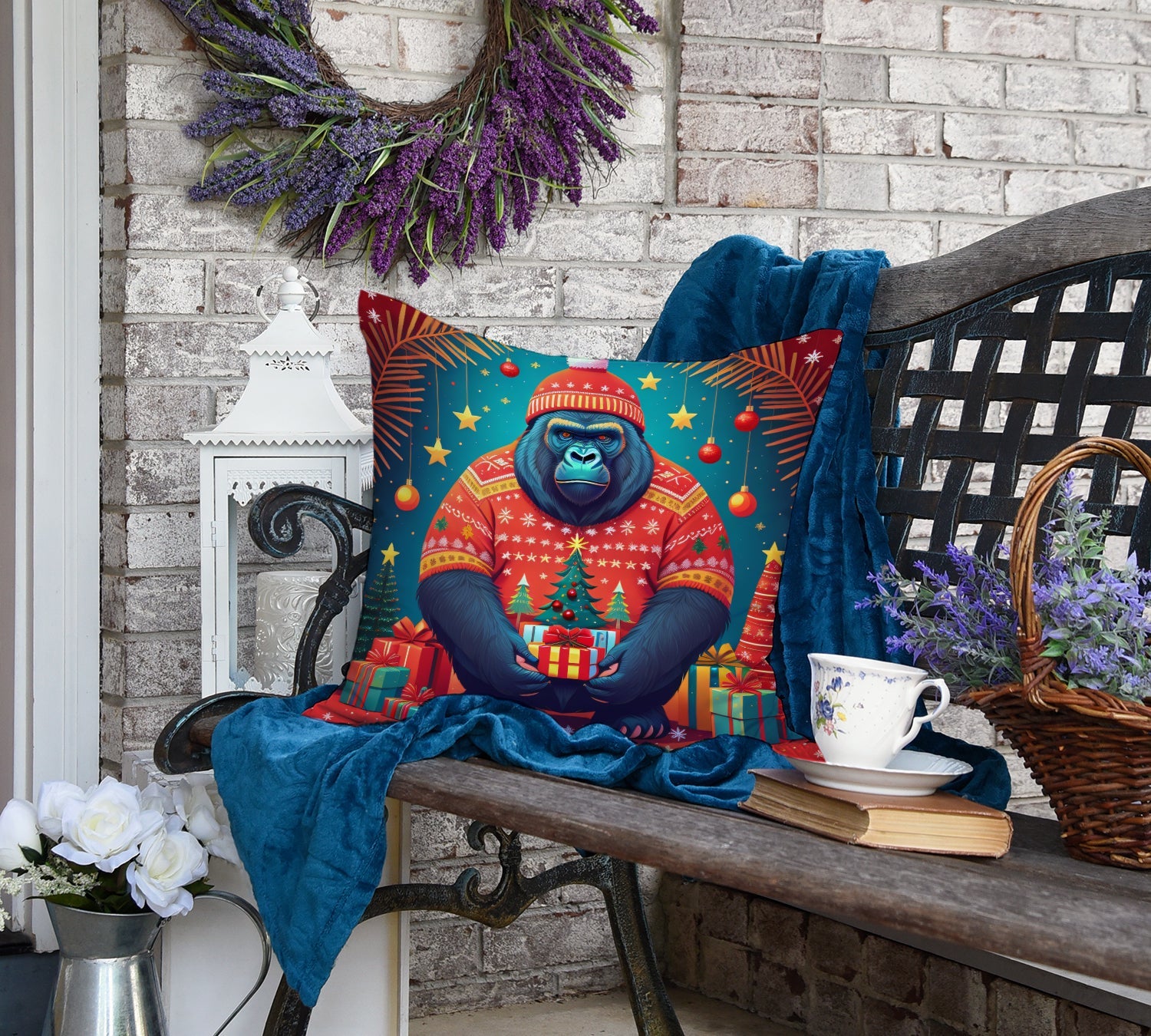 Gorilla Christmas Throw Pillow