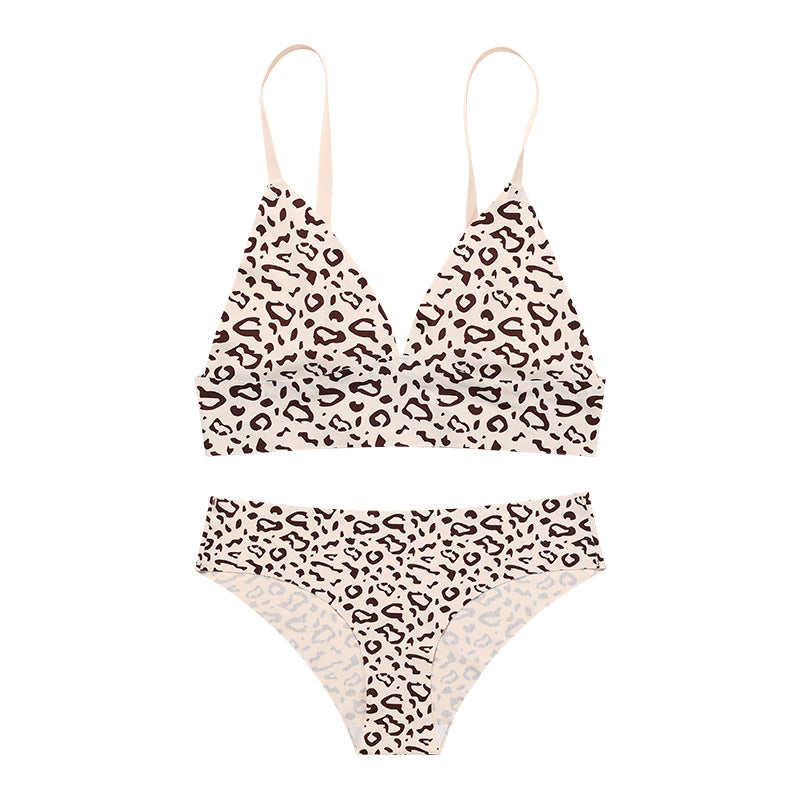 Women's Leopard Print Seamless Ice Silk Underwear Set