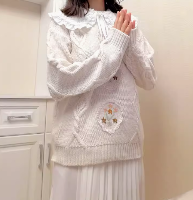 Japanese Vintage Handmade Childlike Flower Sweater