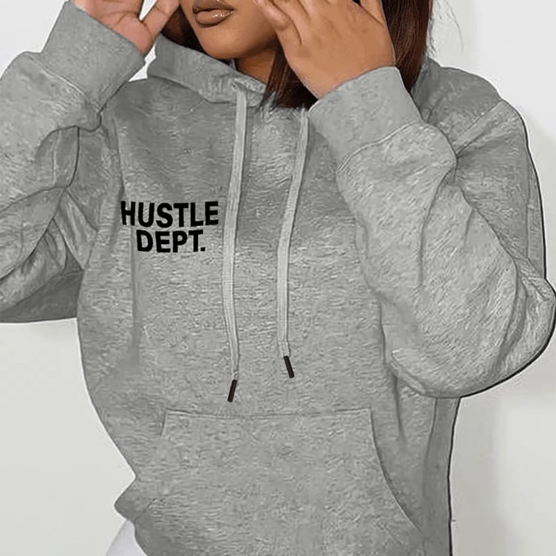 Hooded Casual Loose Sweater with Chest Print