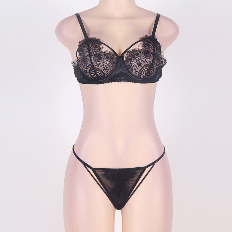 Eyelash Lace Bra and Thong Lingerie Set