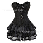 Victorian Corset Dress Set with Plus Size Black Skirt