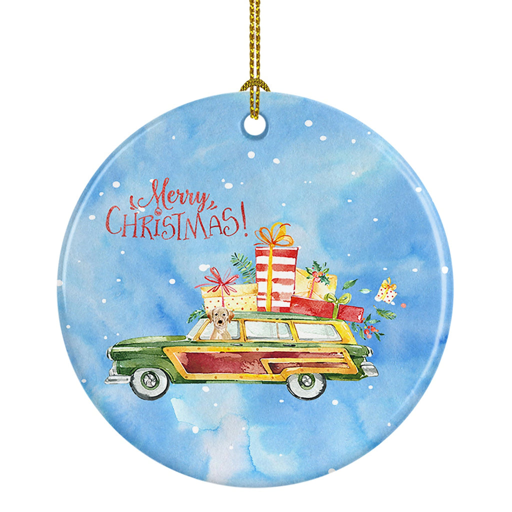 Merry Christmas Yellow Labrador Retriever Ceramic Ornament