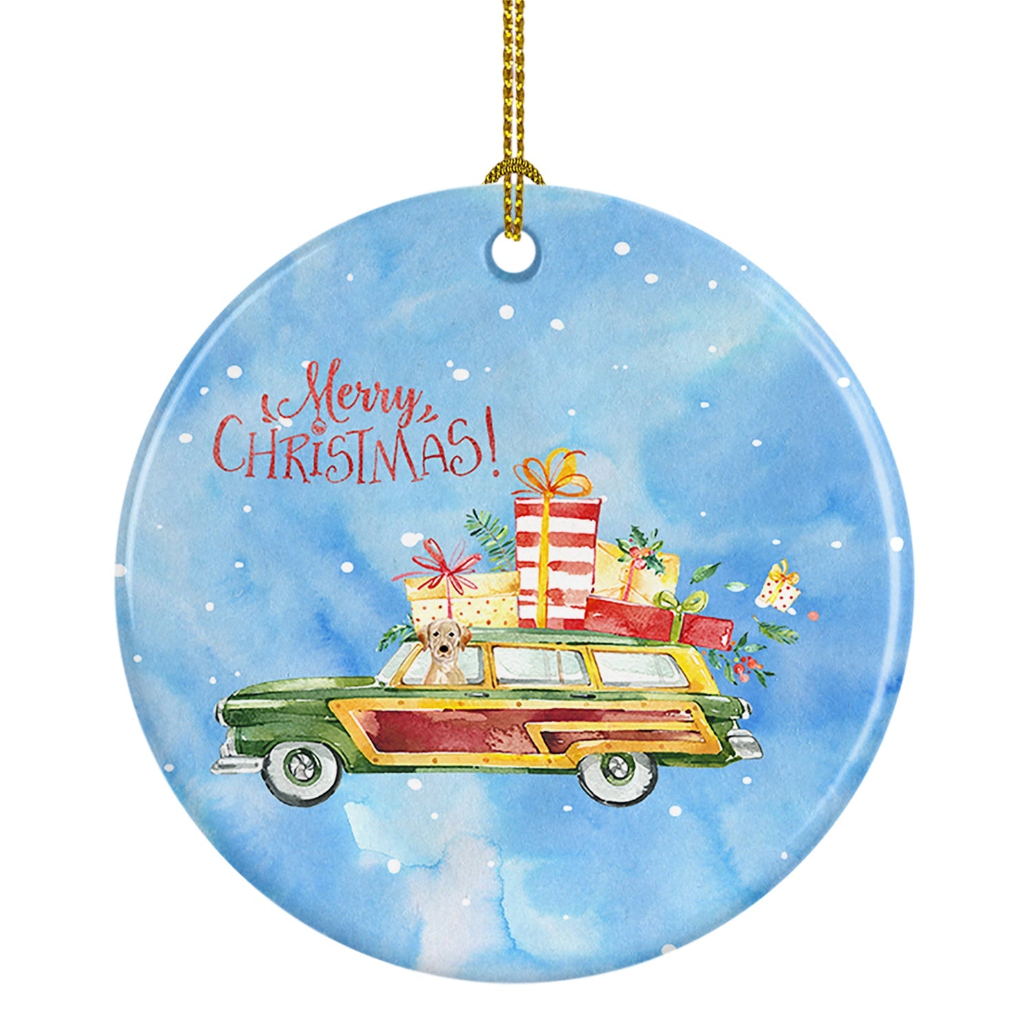Merry Christmas Yellow Labrador Retriever Ceramic Ornament