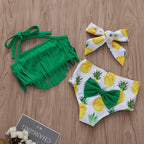 Girls Pineapple Print Fringe Bikini Set with Headband