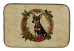 Miniature Pinscher Christmas Flowers Dish Drying Mat