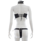 Black Leather Bodysuit with Open-Breast Design