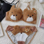 Plush Bear Cute Bra Set Without Steel Ring