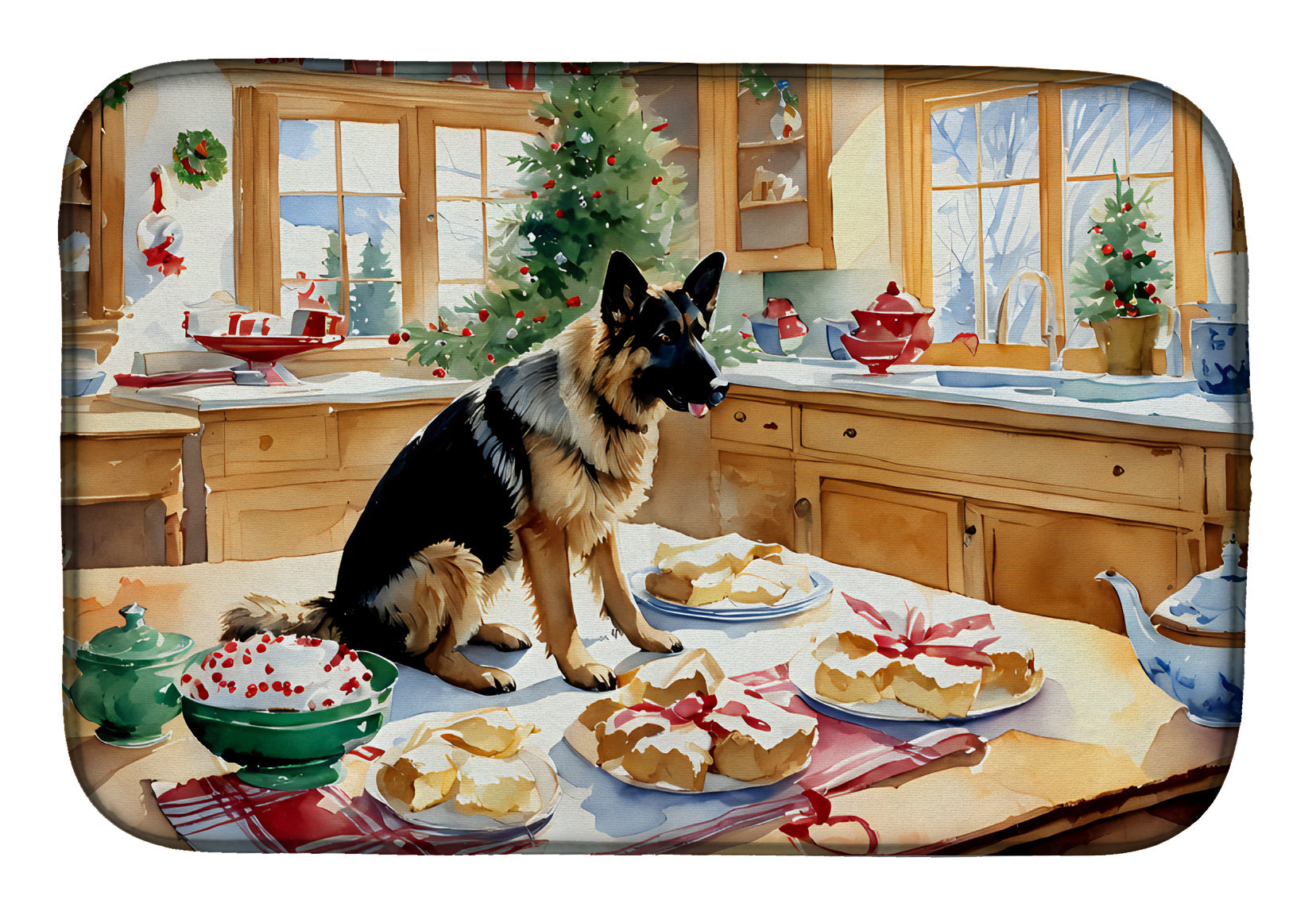 German Shepherd Christmas Cookies Dish Drying Mat
