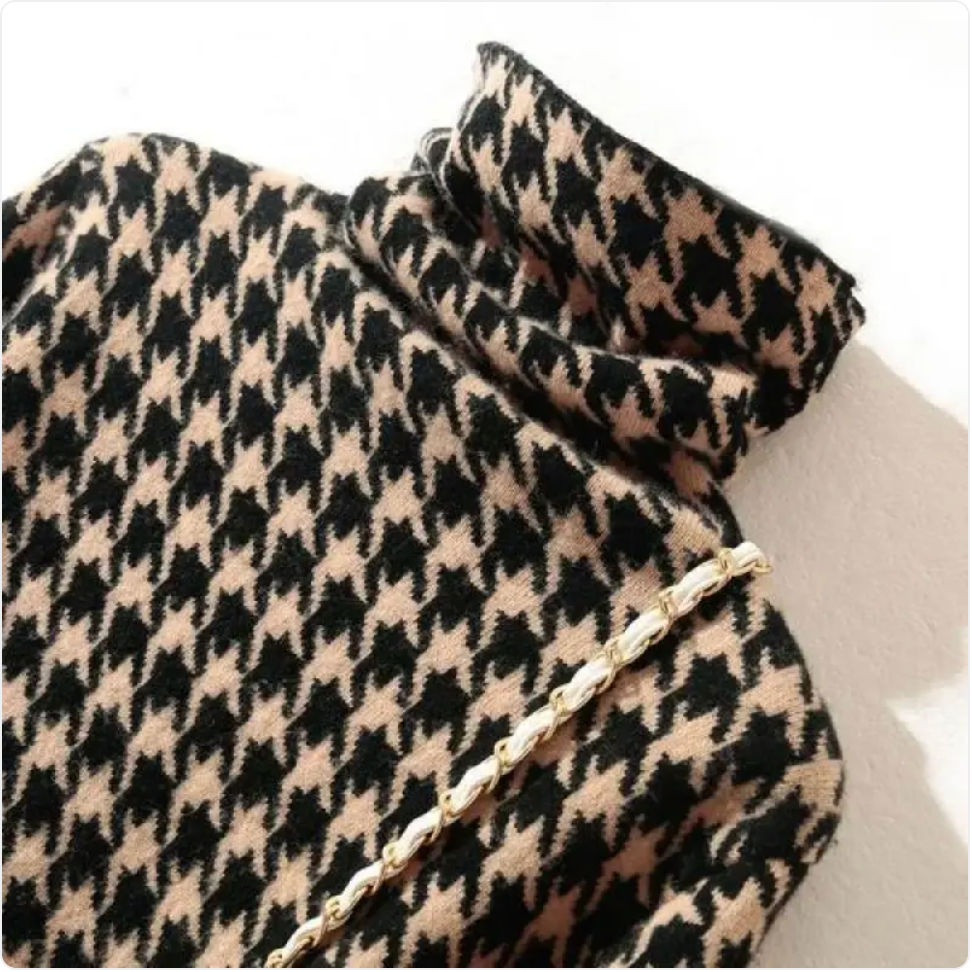 Thick Houndstooth Turtleneck Pullover Sweater