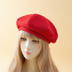 Women's Solid Color Wool Retro Painter Hat | Embroidered Cap