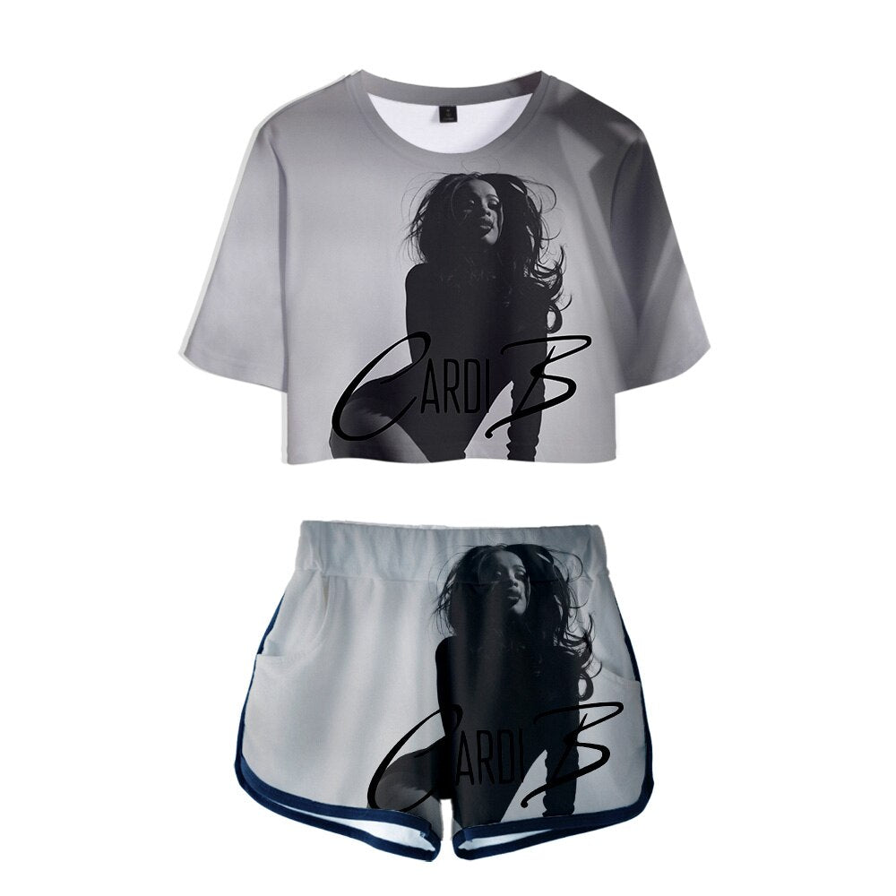 Cardi B Trendy 3D Crop Top and Shorts Set