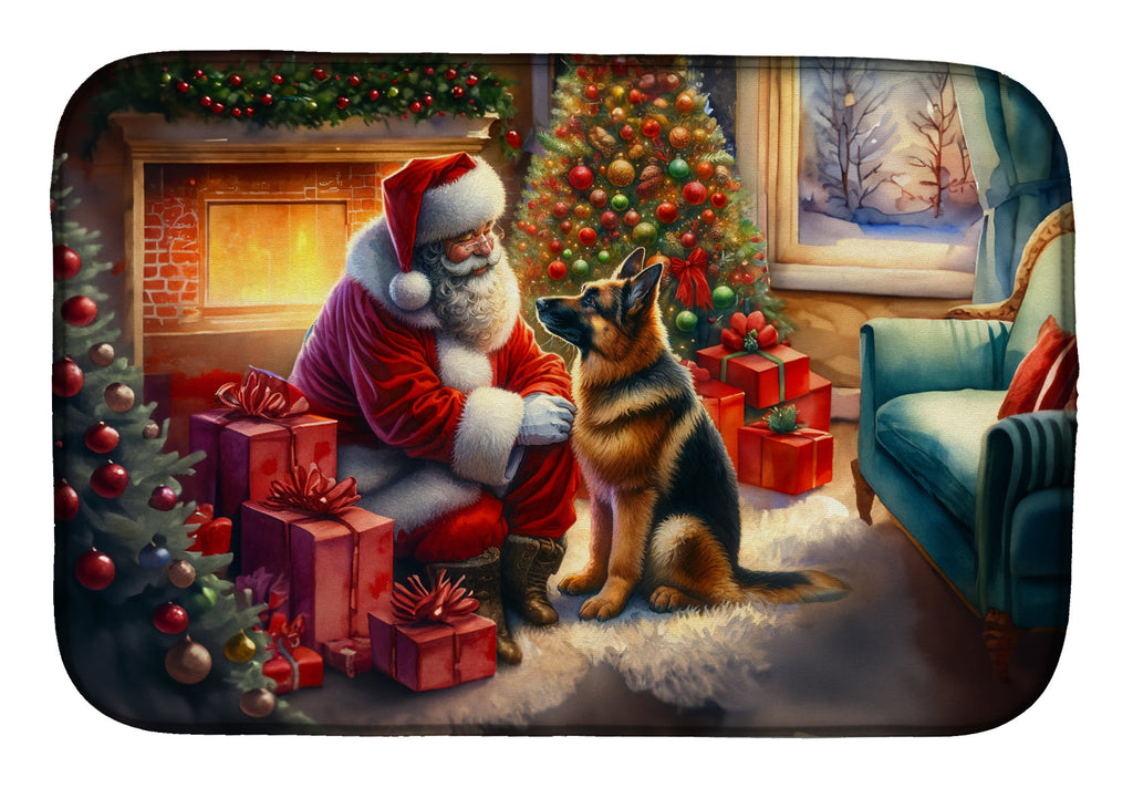 German Shepherd and Santa Claus Dish Drying Mat