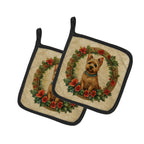 Norwich Terrier Christmas Flowers Pair of Pot Holders