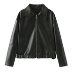 Women's Black Leather Traf Jacket - Casual Streetwear