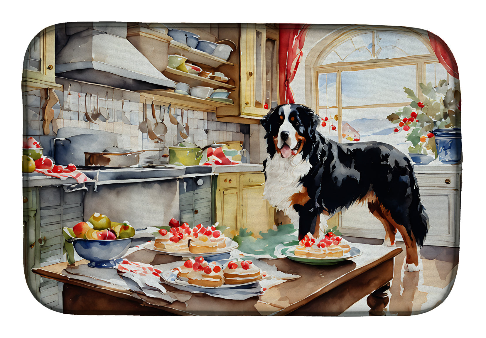 Bernese Mountain Dog Christmas Cookies Dish Drying Mat