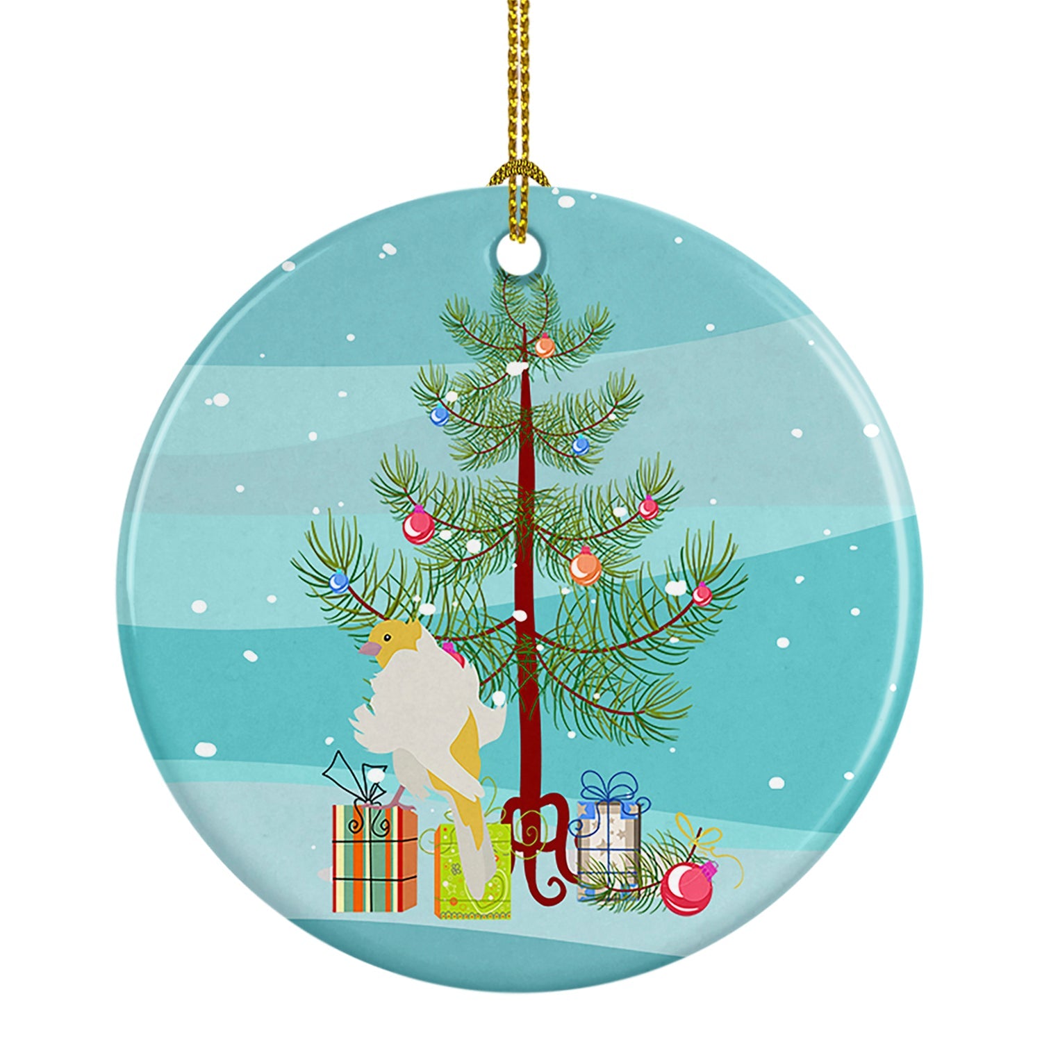 Parisian Trumpeter Canary Merry Christmas Ceramic Ornament