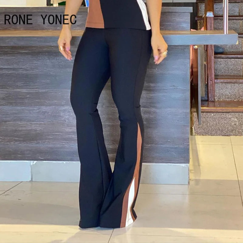 Colorblock Sleeveless Top and Flare Pants Two-Piece Set