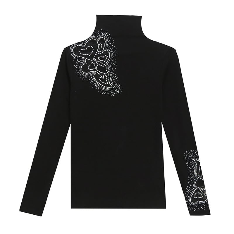 Women's Slim Fit Lace Hollow Fleece Turtleneck Shirt