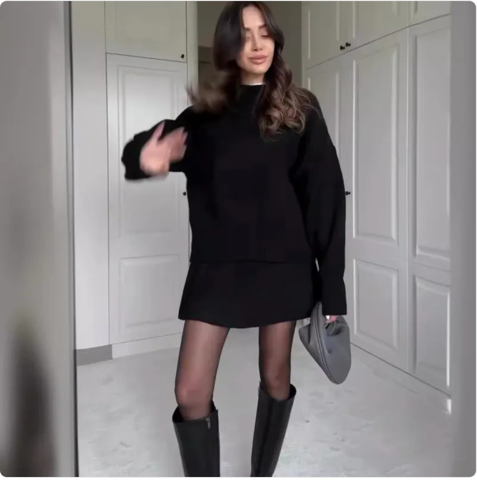 Casual College-Style Knit Skirt Set for Women