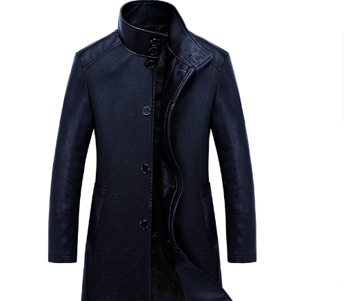 Men's Trench Coat and PU Leather Jacket (One Piece)