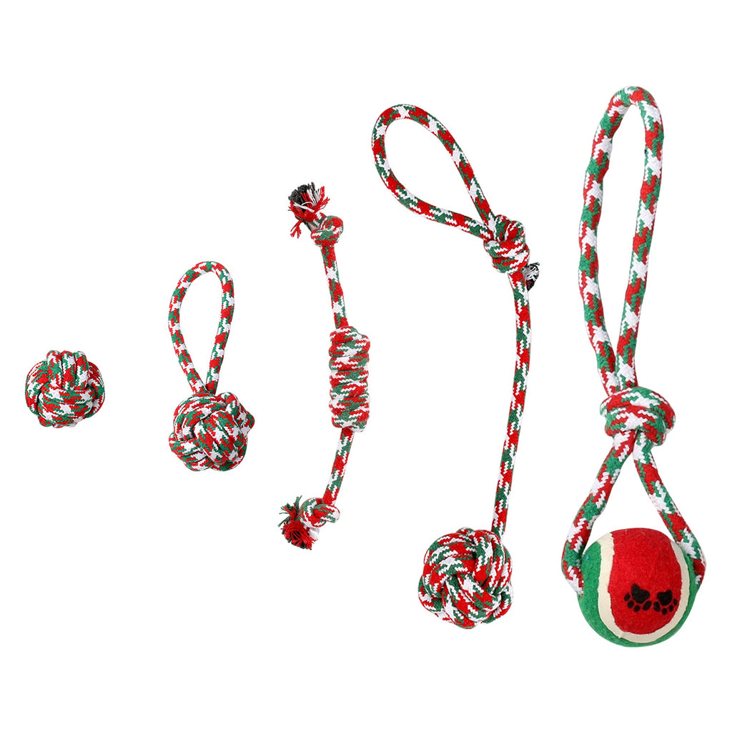 5Pcs Christmas Dog Rope Chew Toys Set