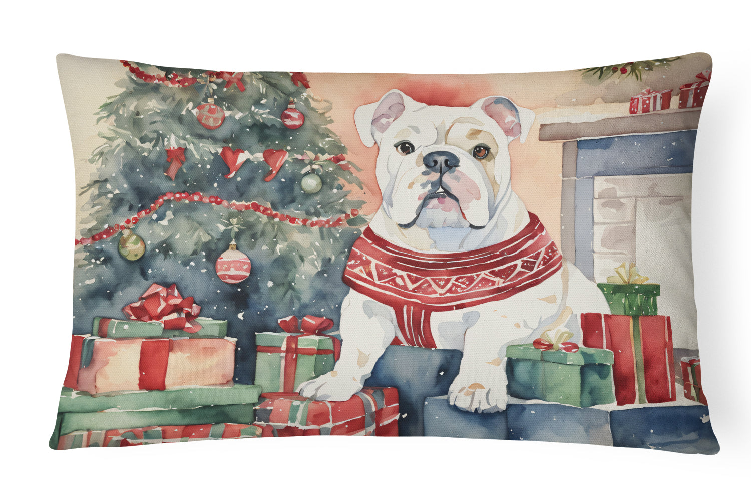 White English Bulldog Christmas Throw Pillow