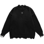 Irregular Raw Hem Knit Sweater for Men and Women
