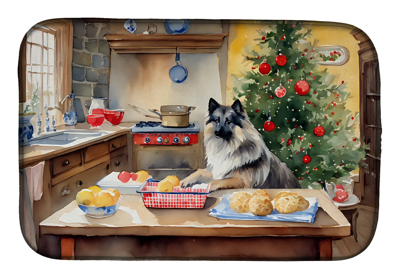 Keeshond Christmas Cookies Dish Drying Mat