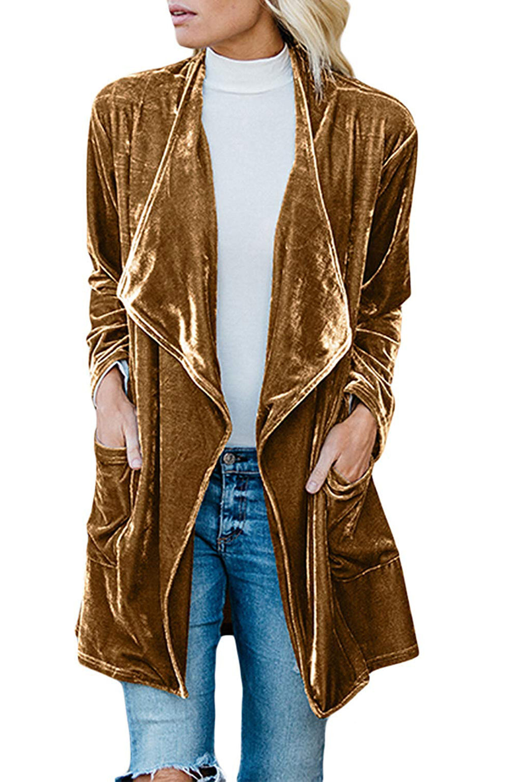 Elegant Casual Gold Velvet Long Trench Coat for Women