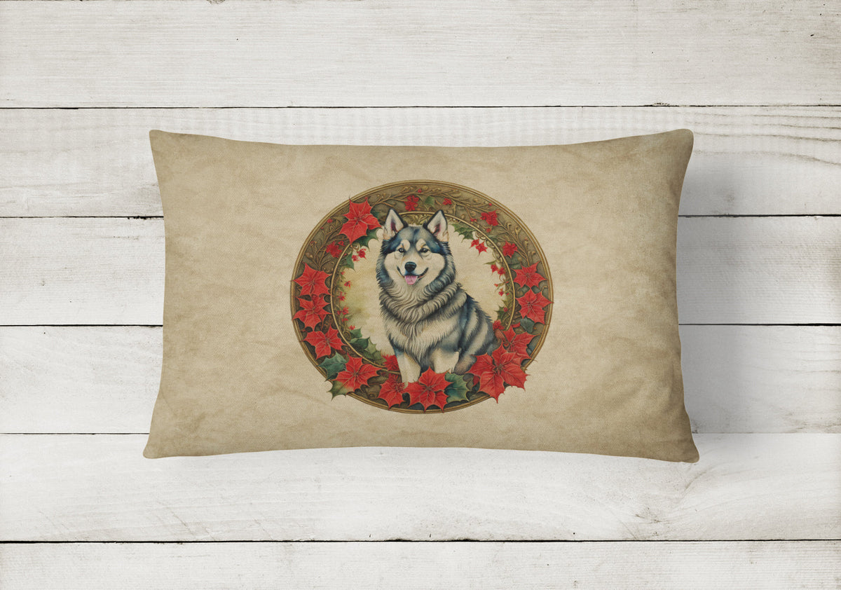 Alaskan Malamute Christmas Flowers Throw Pillow