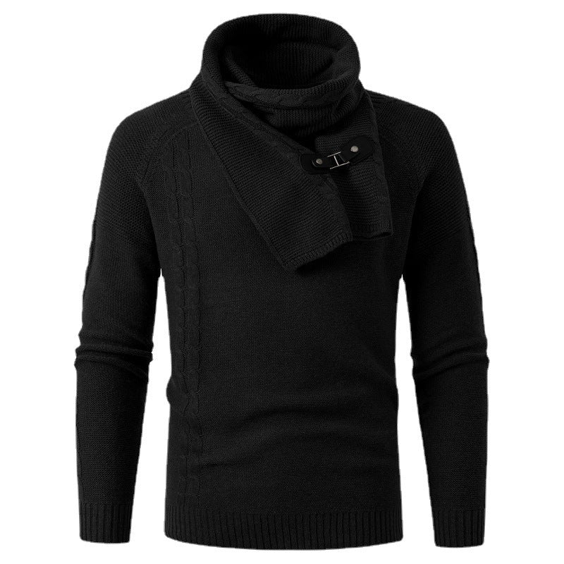 Men's Detachable Scarf Slim Round Neck Knitted Sweater