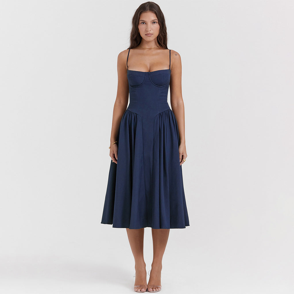 Sexy V-Neck Spaghetti Strap Midi Dress for Women