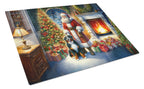 Bernese Mountain Dog and Santa Claus Glass Cutting Board