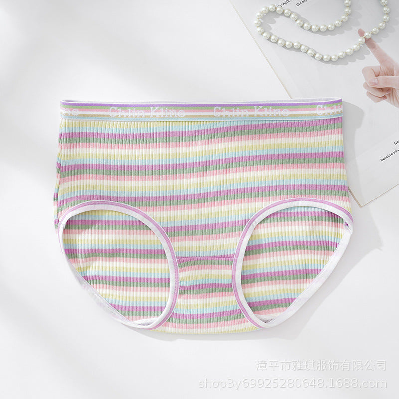 High-Waisted Cotton Plus Size Rainbow Striped Panties