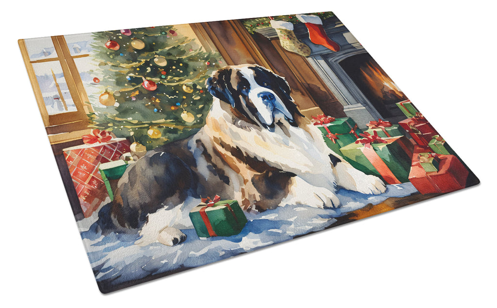 Saint Bernard Cozy Christmas Glass Cutting Board