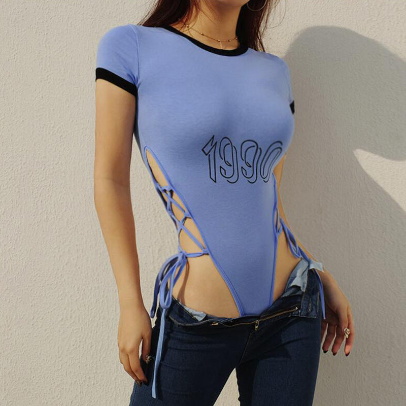 Women's Summer Short Sleeve Bodysuit with Cutouts