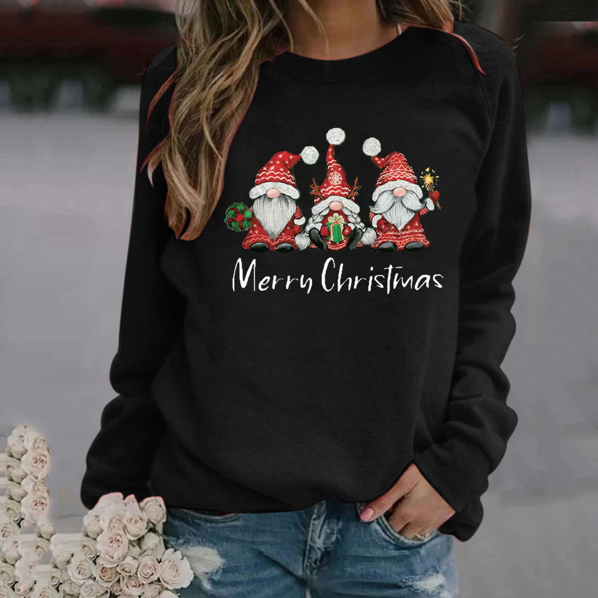 Women's Christmas Pattern Long Sleeve Round Neck Sweater
