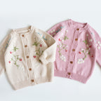 Hand Embroidered Strawberry Flower Cardigan for Girls