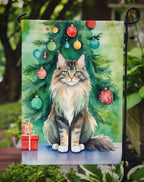 MaineCoon Cat By the Christmas Tree Garden Flag
