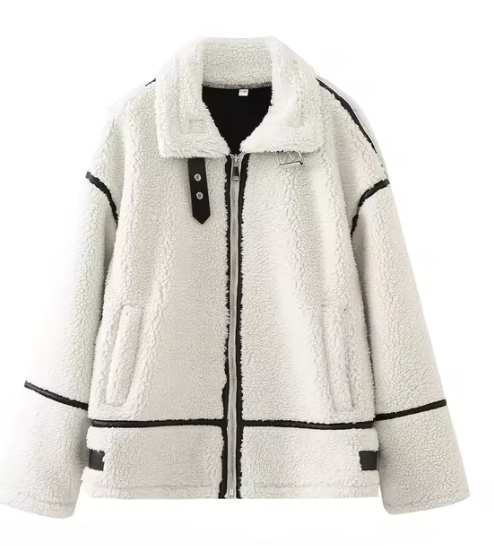 Women's Fashion Loose Patchwork Easy Matching Lambswool Jacket