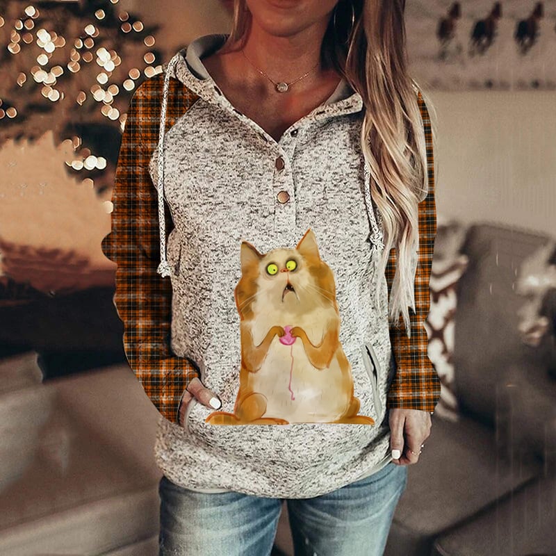Retro Animal Nature Abstract Print Brown Hoodie | Streetwear