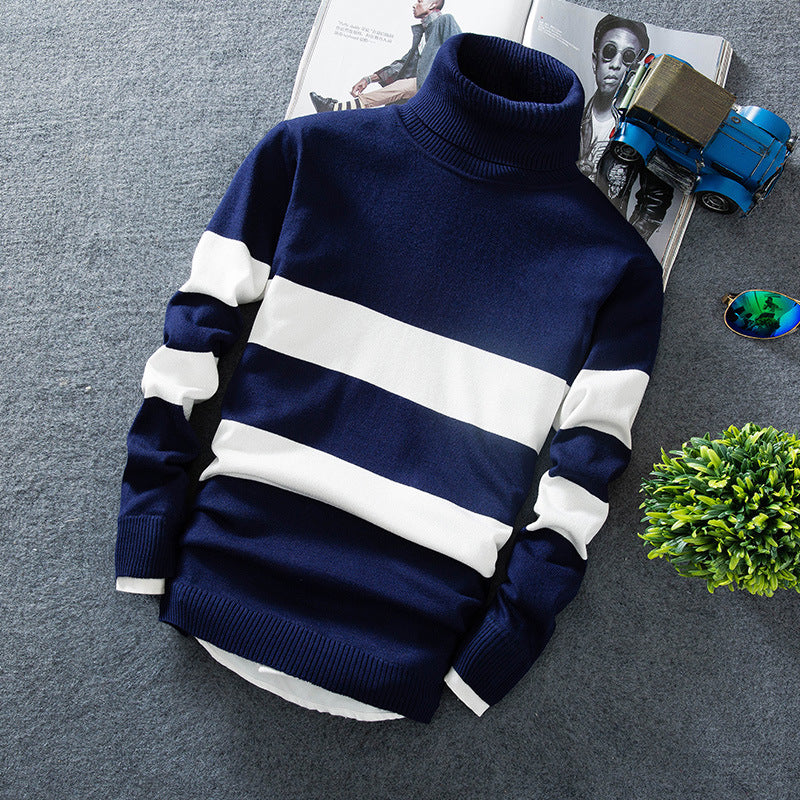 Colorblock Striped Turtleneck Sweater (Long Sleeves)