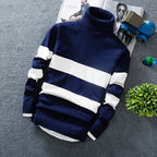 Colorblock Striped Turtleneck Sweater (Long Sleeves)