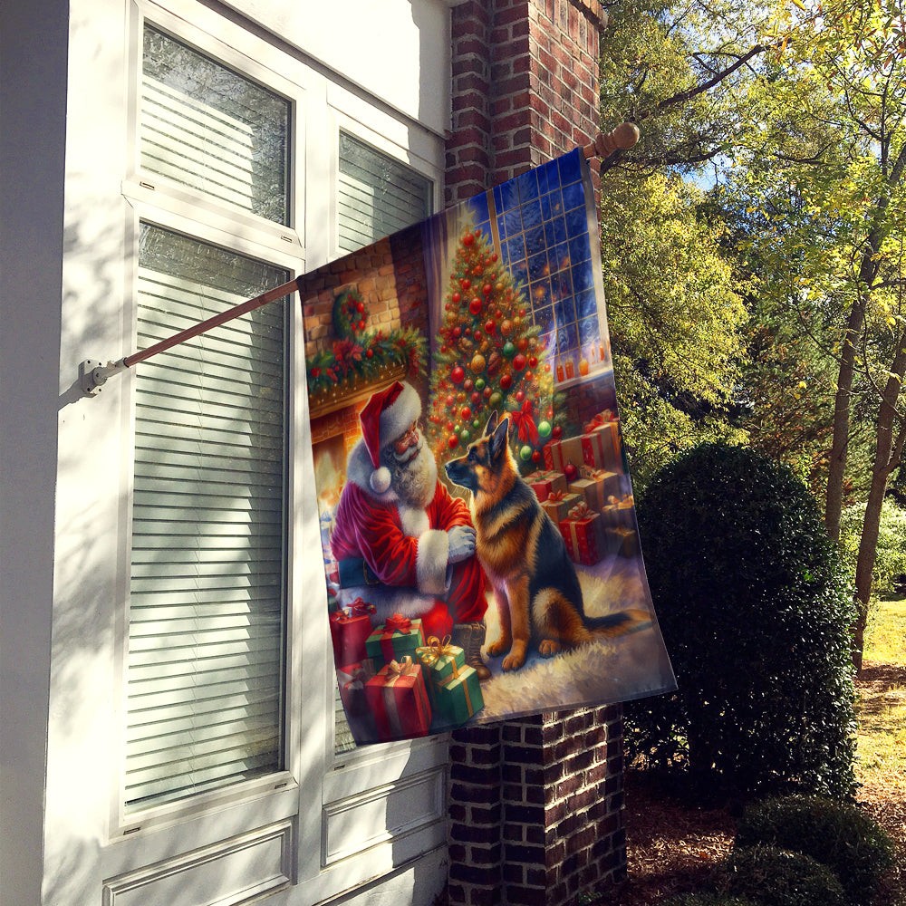 German Shepherd and Santa Claus House Flag