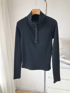 High Neck Stretch Long Sleeve Knit Top