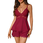 Women's Lace Spaghetti Strap Shorts Lounge Set