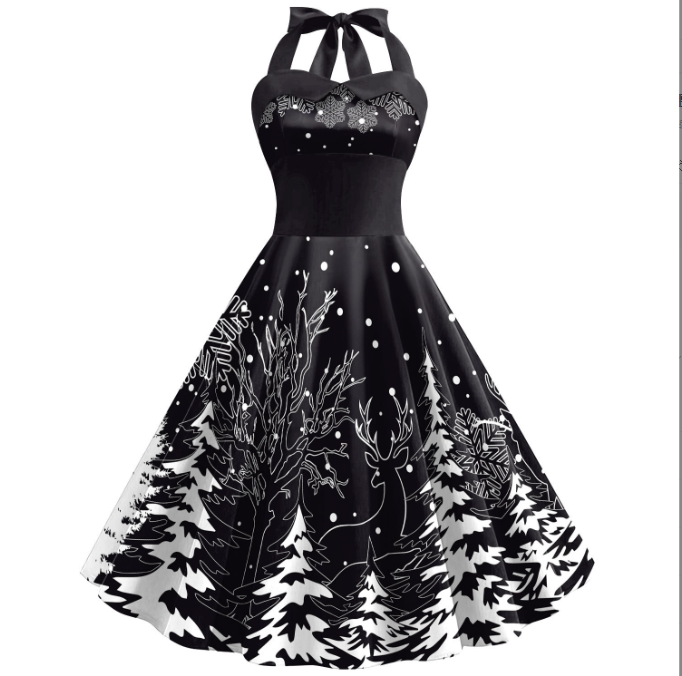 Women's High Waist Christmas Snowflake Print Dress